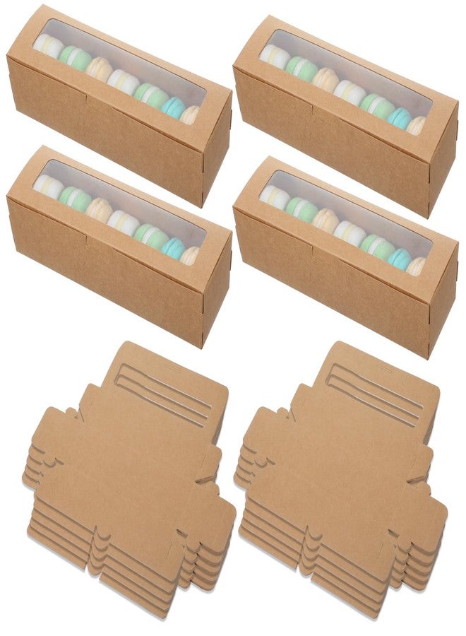 AojSup 100 Pcs Macaron Boxes with Window Bakery Boxes Long Rectangle Treat Containers for Cookies, Donuts, Pastry, Cookies, Chocolate Covered Strawberry, Brown - Image 1